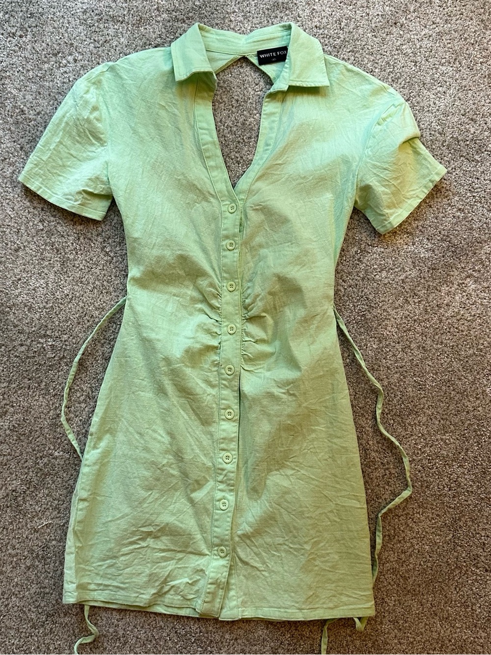 White Fox Button Up Open Back Mini Dress